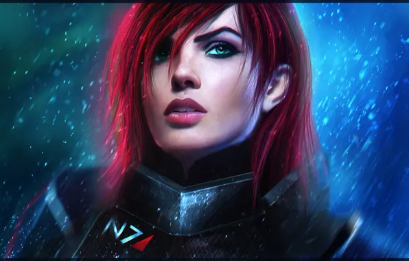Картинка девушка, лицо, shepard, Mass Effect, art, bioware