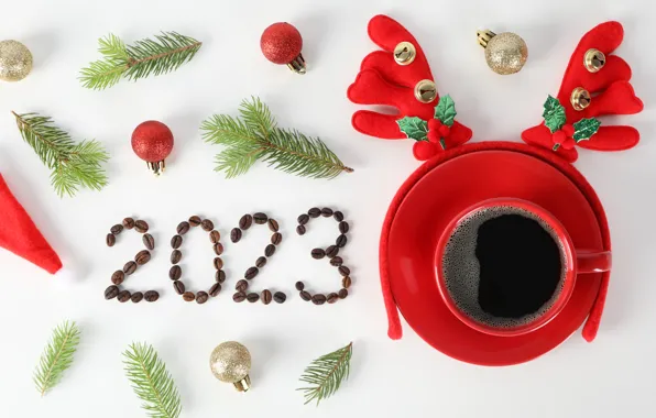 Кофе, кружка, Новый год, кофейные зерна, 2023