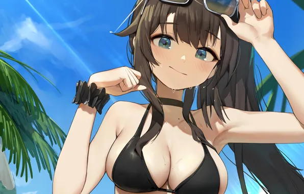 Girl, sexy, cleavage, long hair, boobs, anime, blue eyes, beautiful