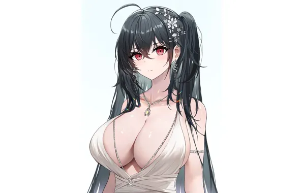 White, hot, sexy, boobs, anime, red eyes, pretty, babe