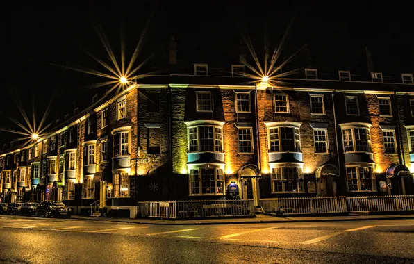 Картинка машины, ночь, огни, дом, улица, Англия, Weymouth
