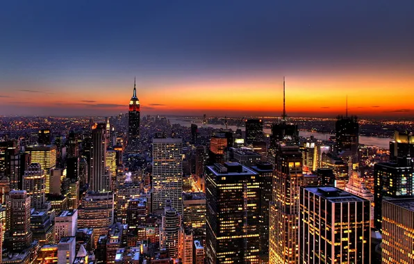 Картинка здания, Нью-Йорк, небоскребы, вечер, Город, New-York