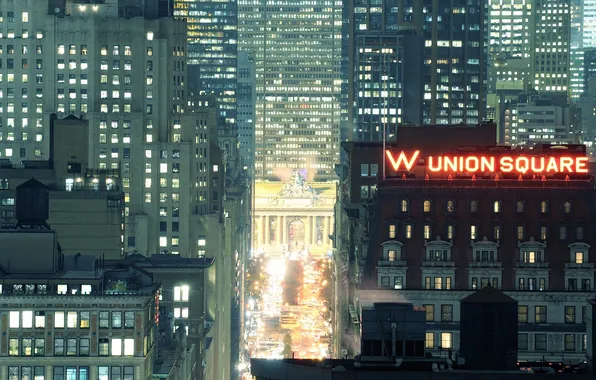 Картинка ночь, огни, нью-йорк, Night, Grand Central Terminal, New York City, usa, nyc