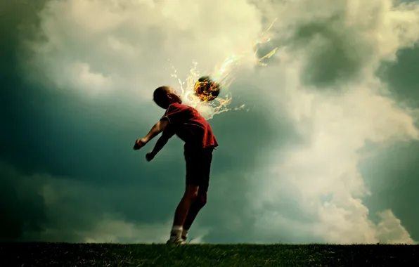 Картинка фантастика, огонь, футбол, мяч