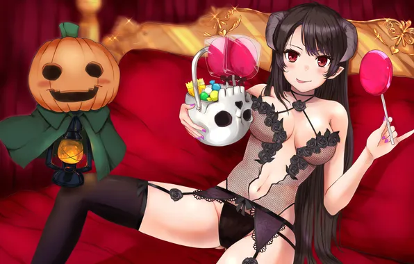 Skull, girl, sexy, lingerie, pantsu, cleavage, halloween, panties