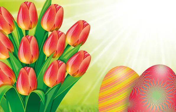 Картинка солнце, цветы, весна, Пасха, тюльпаны, светлый праздник