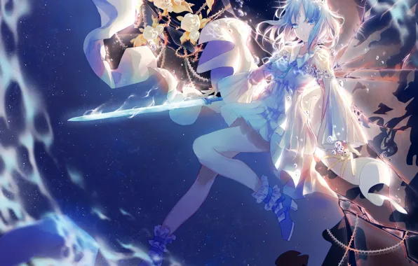 Картинка аниме, арт, девочка, парит