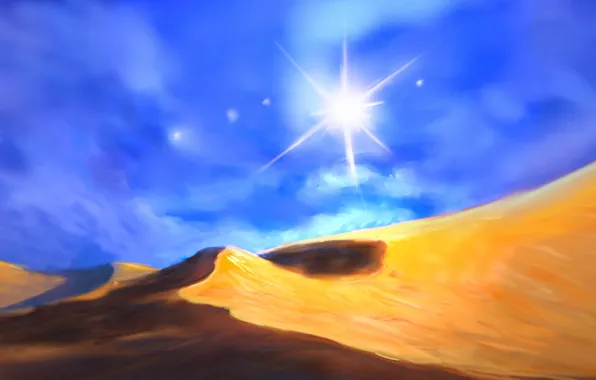 Картинка песок, солнце, пустыня, жара, арт, дюна