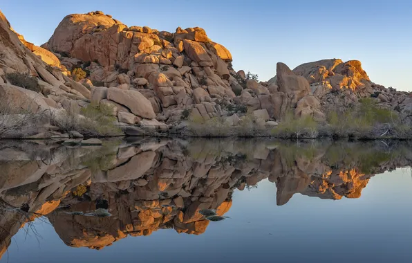 Картинка sky, photography, nature, water, California, rocks, sunrise, reflection