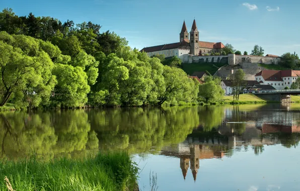 Картинка Бавария, Reichenbach am Regen, Германия, деревья, кусты, река, замок