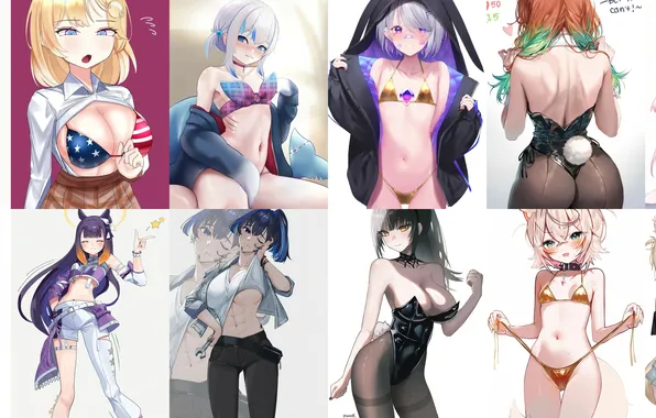 Anime, mori calliope, ninomae ina'nis, takanashi kiara, Anime Art, fuwawa abyssgard, shiori novella, koseki bijou