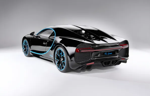 Картинка фон, чёрный, арт, вид сзади, гиперкар, Bugatti Chiron