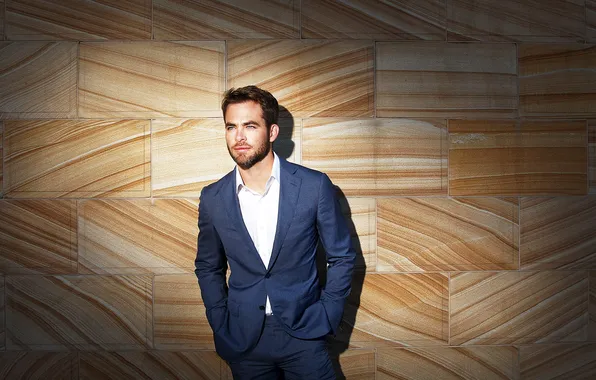 Свет, стена, портрет, костюм, актёр, Крис Пайн, Chris Pine