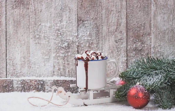 Зима, снег, новый год, christmas, декор, горячий шоколад, decorations, marshmallows