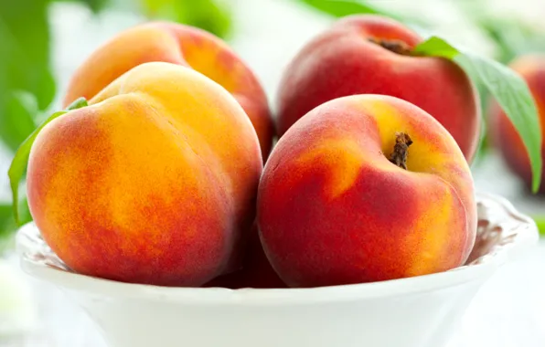 Тарелка, фрукты, персики, peaches