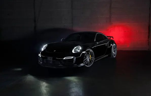 Car, 911, Porsche, black, tuning, Turbo, автообои, TechArt