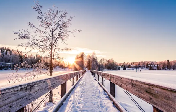 Картинка зима, пейзаж, мост