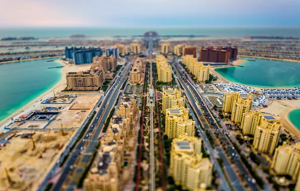 Картинка здания, горизонт, багажник, Дубай, автомобили, Пальма Джумейра, проспекты