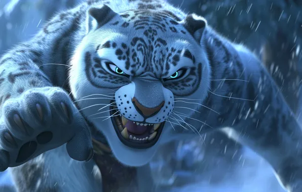 Cinema, fighter, tiger, blue, cartoon, movie, film, powerful