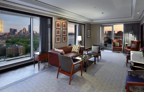 Комната, интерьер, пентхаус, мегаполис, Boston, гостиная, living area