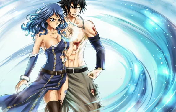 Девушка, кровь, аниме, арт, парень, двое, раны, Fairy Tail