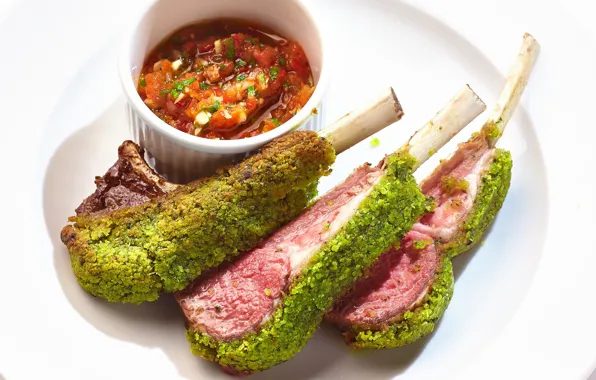 Мясо, косточка, соус, панировка