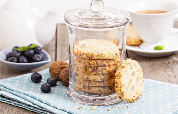 Черника, орехи, nuts, blueberries, Nut biscuits, Ореховое печенье