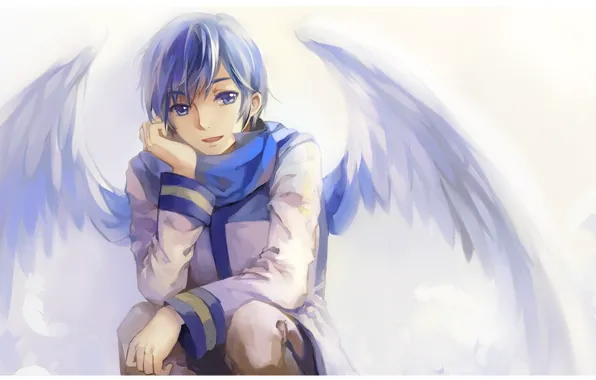 Крылья, ангел, шарф, парень, vocaloid, вокалоид, Kaito