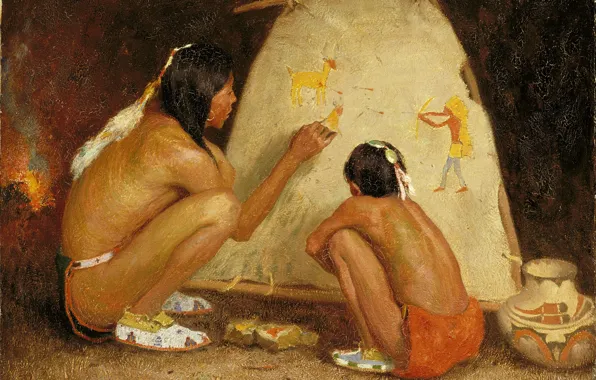 Картинка Eanger Irving Couse, мать и сын, Indian Painter