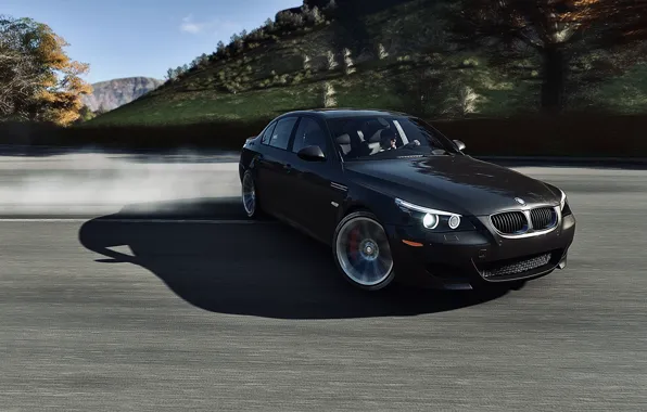 HDR, BMW, Drift, Rock, Fall, Game, E60, Trees