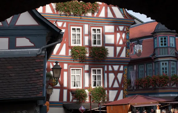 Картинка город, улица, окна, здания, дома, Германия, фонари, арка