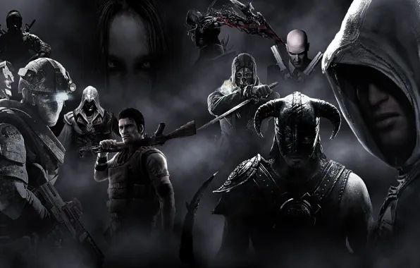 Картинка игра, Prototype, Hitman, The Elder Scrolls V: Skyrim, Эцио, Dishonored, Ezio Auditore da Firenze, F.E.A.R