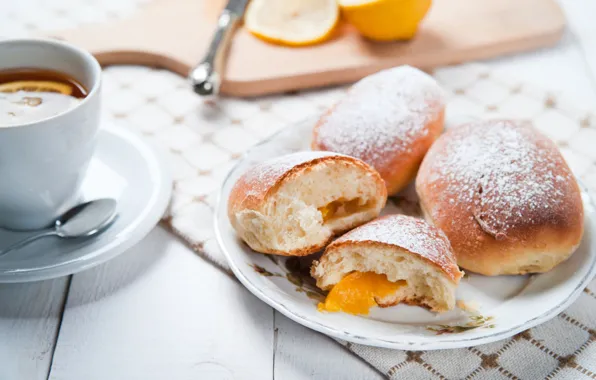 Лимон, чай, выпечка, пирожки