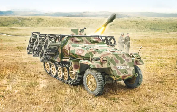 Картинка war, art, tank, ww2, Sd. Kfz. 251