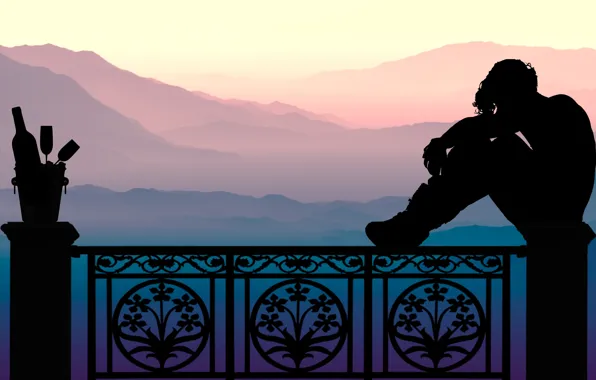Sunset, man, loneliness, silhouettes