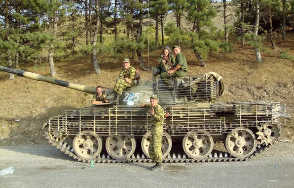 Картинка дорога, солдат, танк, Россия, т-62