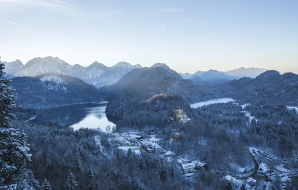 Зима, небо, снег, горы, утро, Германия, trees, landscape