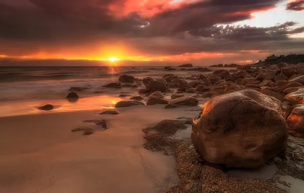 Картинка rock, beach, ocean, sunset