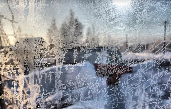 Зима, стекло, узор, окно