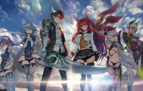 Kawaii, girl, sword, pantsu, panties, armor, devil, sky