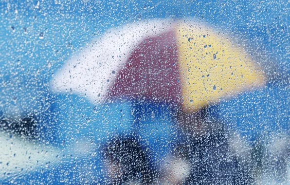 Картинка стекло, капли, зонтик, фон, обои, разное, вода. дождь