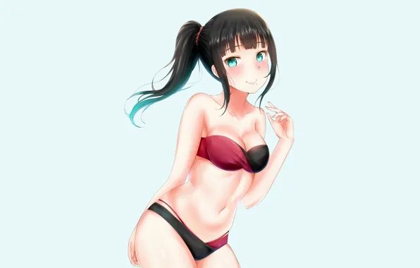 Girl, sexy, cleavage, green eyes, long hair, boobs, anime, beautiful