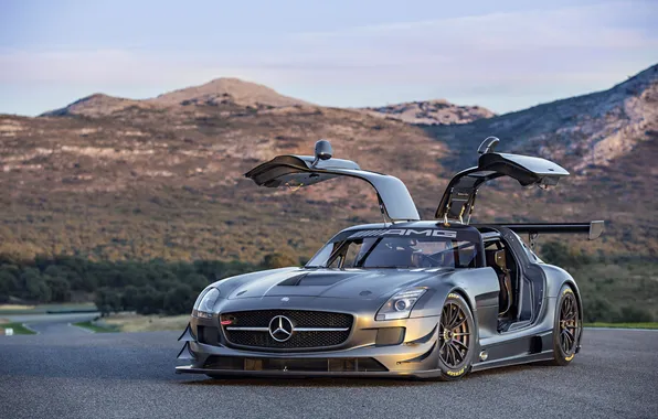 Картинка Mercedes-Benz, AMG, SLS, GT3, Tuning, Evening, Road, Sportcar