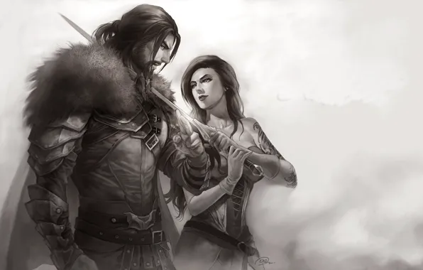 Картинка девушка, меч, воин, арт, мужчина