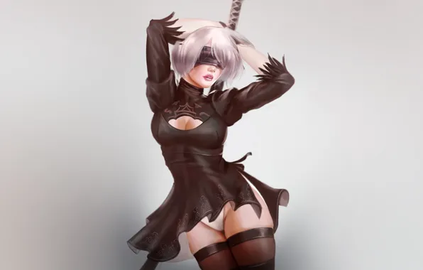 Девушка, Минимализм, Рисунок, Меч, Android, Арт, Nier, Illustration