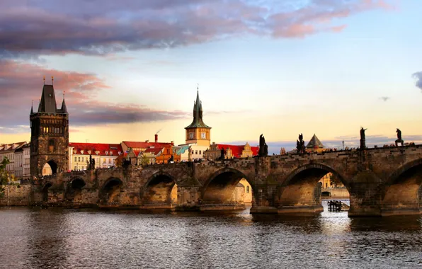 Мост, город, вид, Прага, Чехия, красивый, средневековый, Praga