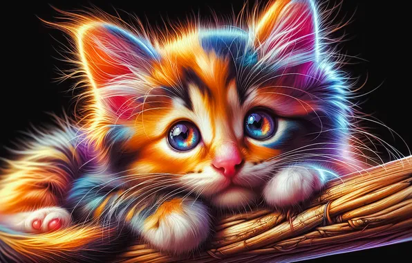 Кошка, взгляд, котенок, мордашка, ИИ-арт, нейросеть