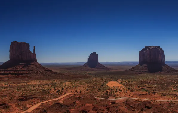 Road, sky, desert, horizon, Utah, Monument Valley, sunny, dry