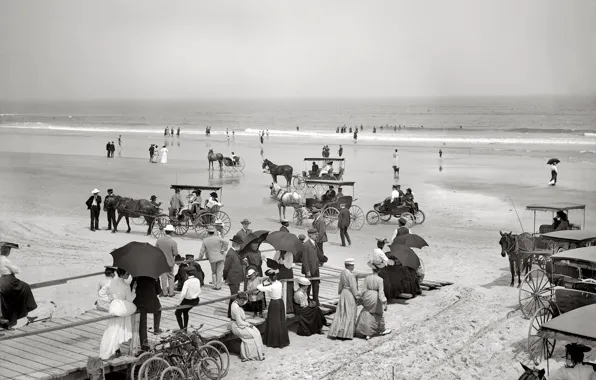 Море, пляж, ретро, берег, Флорида, США, 1904-й год