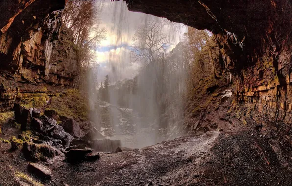Картинка река, водопад, пещера